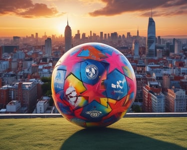 A dynamic photo of a football influencer engaging with a youth team on the pitch.