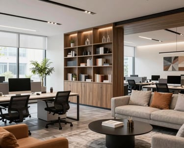 A cozy living room wall adorned with textured, elegant wallpaper in warm tones.