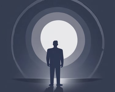 Minimalist dark blue image symbolizing leadership coaching.