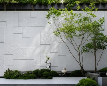 Natural outdoor space with wood, stone, and weathered metal materials creating an authentic garden a