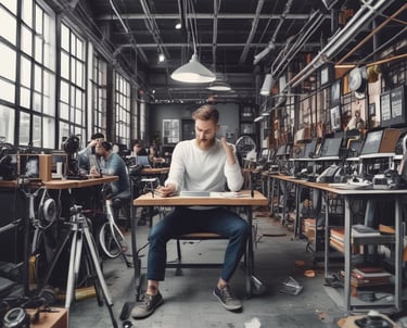 Soft white and blue glowing abstract shapes representing flowing digital content streams.