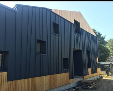 👉 Bardage façade moderne noir avec finition bois