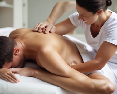 Close-up of hands gently performing lymphatic drainage massage on a client's arm.