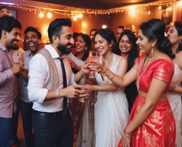 Cozy restaurant interior with warm lighting and rustic Punjabi decor.
