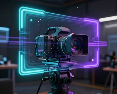 Futuristic digital human with cinematic VFX in a sleek luxury real estate setting.