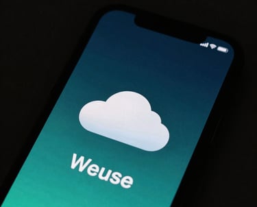 A high-contrast photograph of a smartphone screen showing a beautifully designed weather app with teal and dark navy gradients. Minimalist typography.