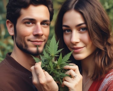 a man and a woman holding marijuana in their hands