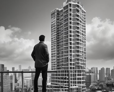 man standing near high-rise building