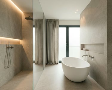 Modernes hochwertiges Badezimmer mit XXL-Großformatfliesen und fugenloser Keramikdusche in Mühldorf