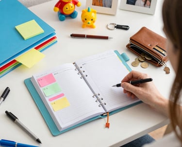 Workspace with colorful polymer clay pieces and artisan tools.