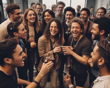 A vibrant group of diverse artists brainstorming together in a cozy studio.