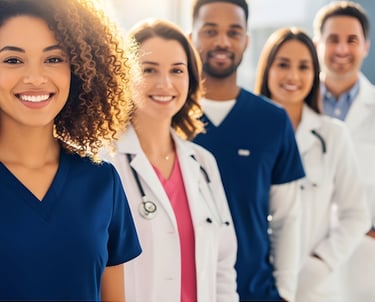 Five Canadian registered nurses smiling at state of art Saudi Hospital.