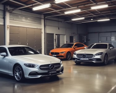 a black car in a garage