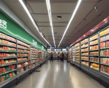 A warehouse worker stacking fresh FMCG products on pallets ready for distribution.