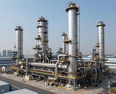 A panoramic view of the Apex Energy Components office building at Meydan Grandstand, with sunlight reflecting off its modern glass facade.