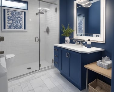 A professional painter carefully applying a fresh coat of light blue paint to a modern home exterior under a clear sky.