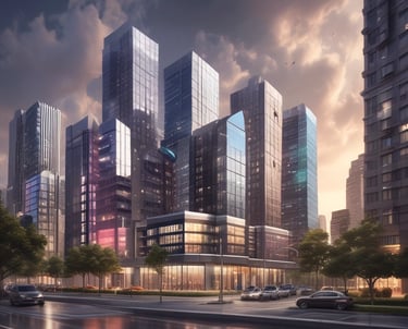 A real estate agent showing a family a cozy home with a 'For Sale' sign.