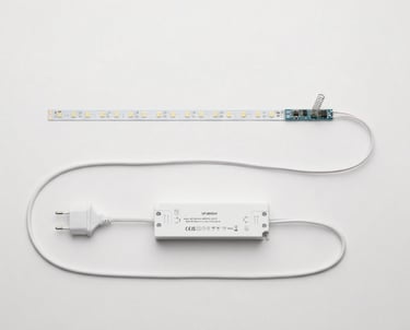 Kit de iluminación: tira LED con sensor capacitivo y fuente de alimentación.