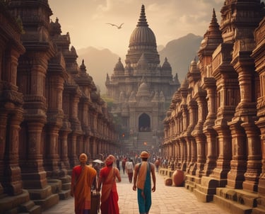 A happy family checking in at an international airport with luggage.