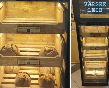 Išmanusis kepinių automatas Taline su šviežiais kruasanais ir duonos gaminiais