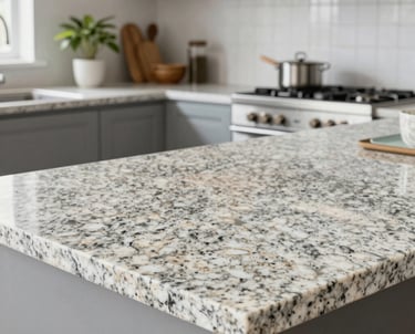 Close-up of polished white marble slabs with subtle gray veining stacked neatly in a sunlit warehouse.