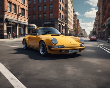 Shiny new car parked on city street
