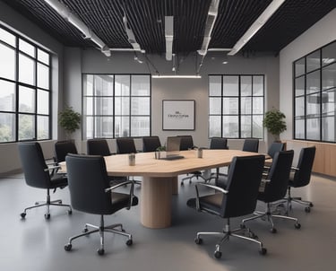 A professional consultant explaining paymaster services to a client in a modern office with American flag colors.