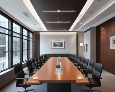 sala de juntas con ventana a la calle sin personas