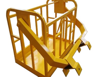 A specialized yellow metal cage with handle and bars, intended for lorry loader crane Working Bucket.