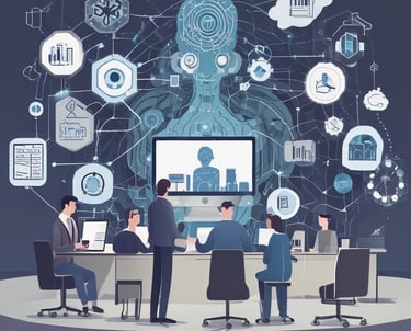 A digital rendering of an electronic circuit board, with a central black chip featuring the text 'CHAT GPT' and 'Open AI' in gradient colors. The background consists of a pattern of interconnected triangular plates, illuminated with a blue and purple glow, adding a futuristic feel.