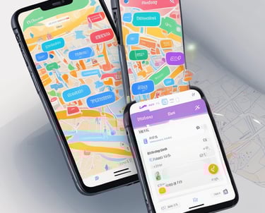 A smartphone displaying application screen, featuring a colorful logo and tagline 'Everyday AI companion'. The background consists of blurred images of digital applications such as Google Flights, Hotels, and Maps, suggesting various functionalities.