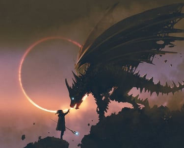 Image of wizard speaking to a dragon.
