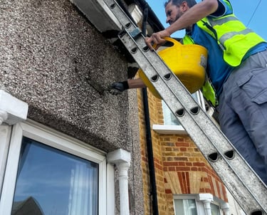 on the long ladder wall repair