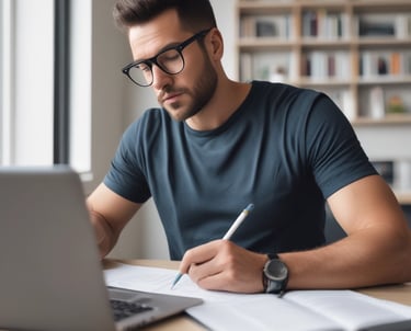 An open Bible is displayed with text visible, showing references to Corinthians. Beside it is a book titled 'How to like Paul again' by Conrad Gempf, which carries an image of an old letter with postal stamps. The arrangement suggests a reading or study setup.