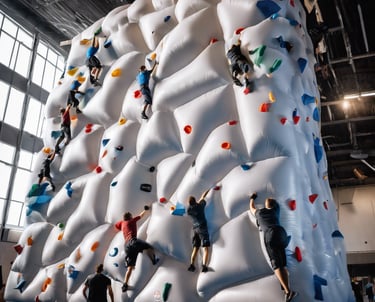 a group of people climbing a climbing wall MURO DE ESmuro de escalar para eventos en south carolina