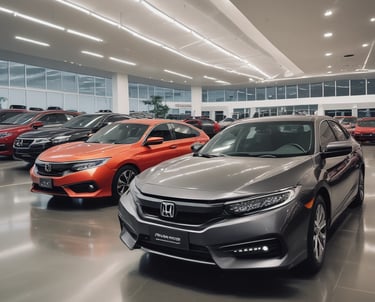 Several cars are parked in front of a dealership with a large window displaying the words 'Buy happy' and 'Brown's Fairfax Mazda'. The focus is on the cars in the foreground, while the dealership building is partially visible in the background.