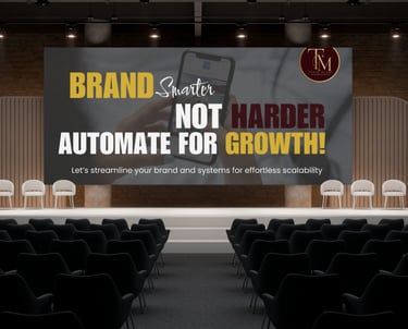 a stage with chairs and a banner that says brand new business