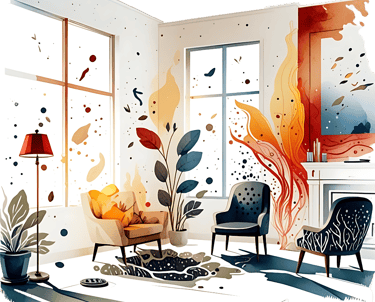 a living room with a couch and a chair