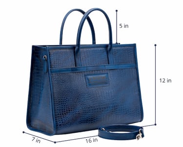 a blue handbag with a large blue bag