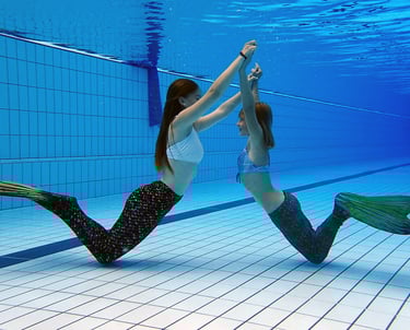 meerjungfrauen paar freunde beim schwimmen mermaid couple