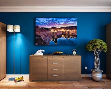 a picture of a room with a blue wall