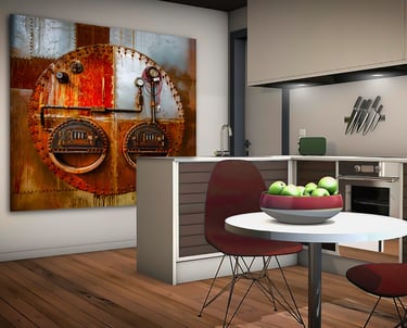 a kitchen with a bowl of apples in a bowl