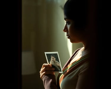 Tamil Woman seen in reflection of study
