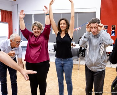a group of people standing around a group of people