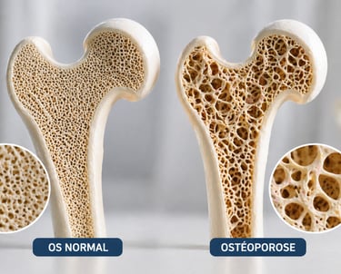 Comparaison entre os normal et os atteint d’ostéoporose avec structure poreuse