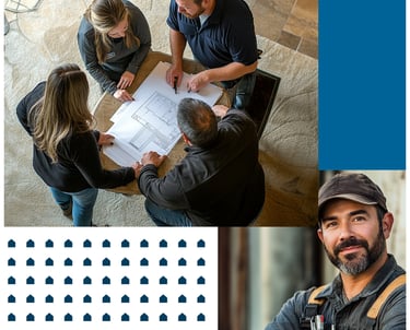 Working group of people with their team