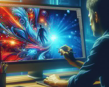 A man working on CorelDraw software