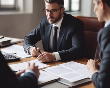 A professional lawyer providing legal advice to a client.