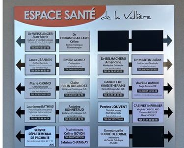 L'image montre le panneau d'affichage qui comprend tous les professionnels de santé présents.