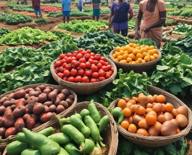 Farmers working in the fields, showcasing their fresh produce.